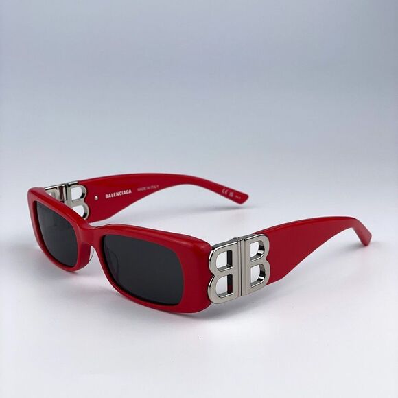 Balenciaga BB0096S 015 Sunglasses Red Silver Logo Rectangle Unisex - Picture 11 of 15